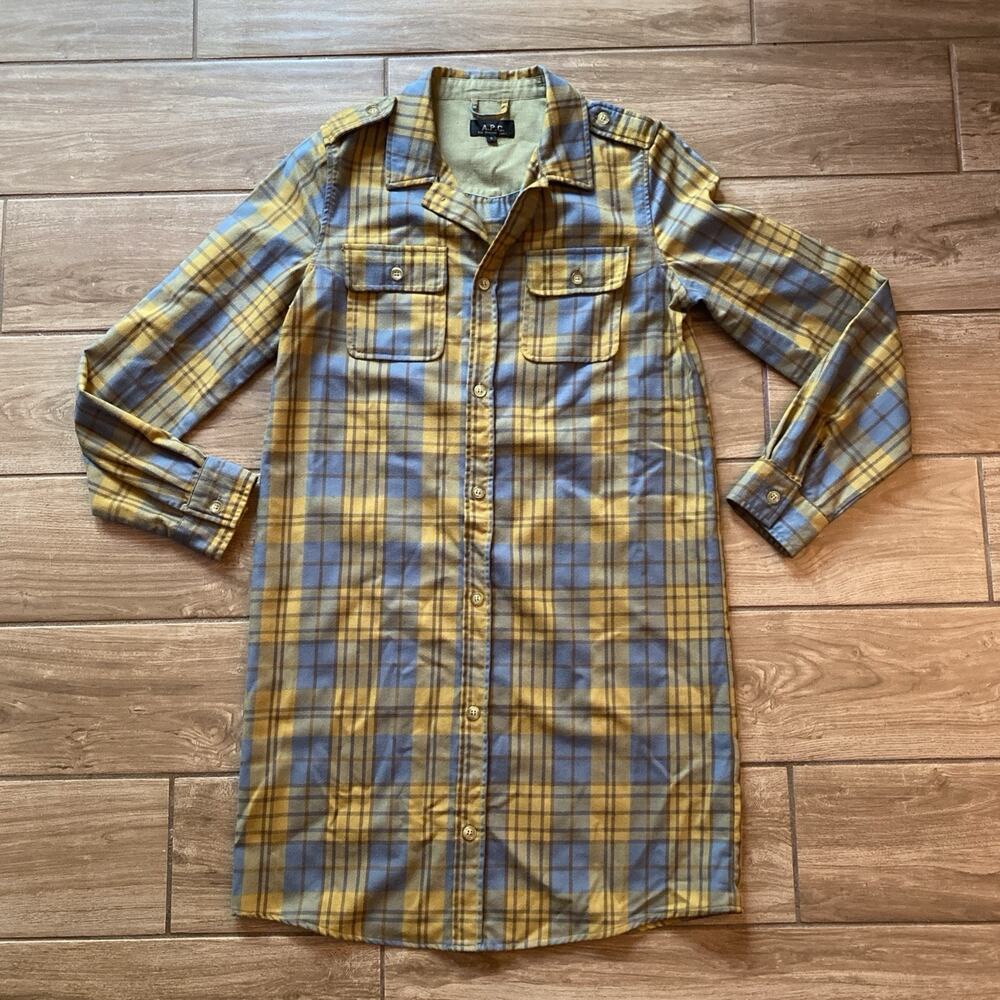 A.P.C. Rue Madame Paris Shirt Dress Womens Size Small Wool Poly Plaid Button Up
